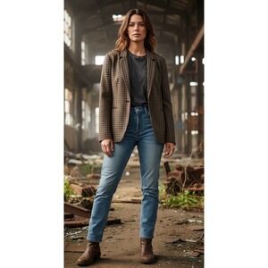 Women's Brown Checkered Blazer